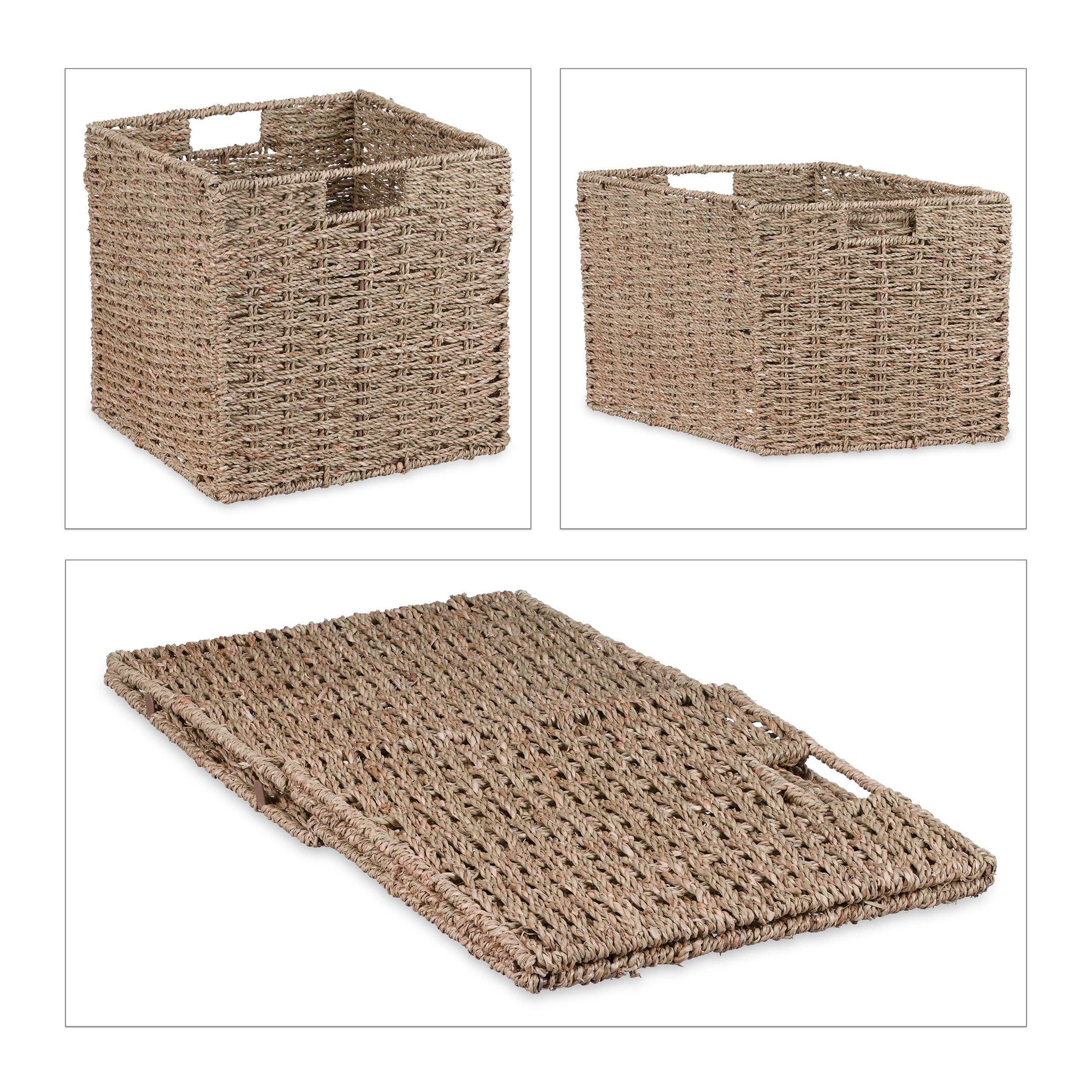 Relaxdays Corbeille de Rangement en zostère, Design tressé, panière pour Salle de Bain, HxLxP : 30x30x30 cm, Nature