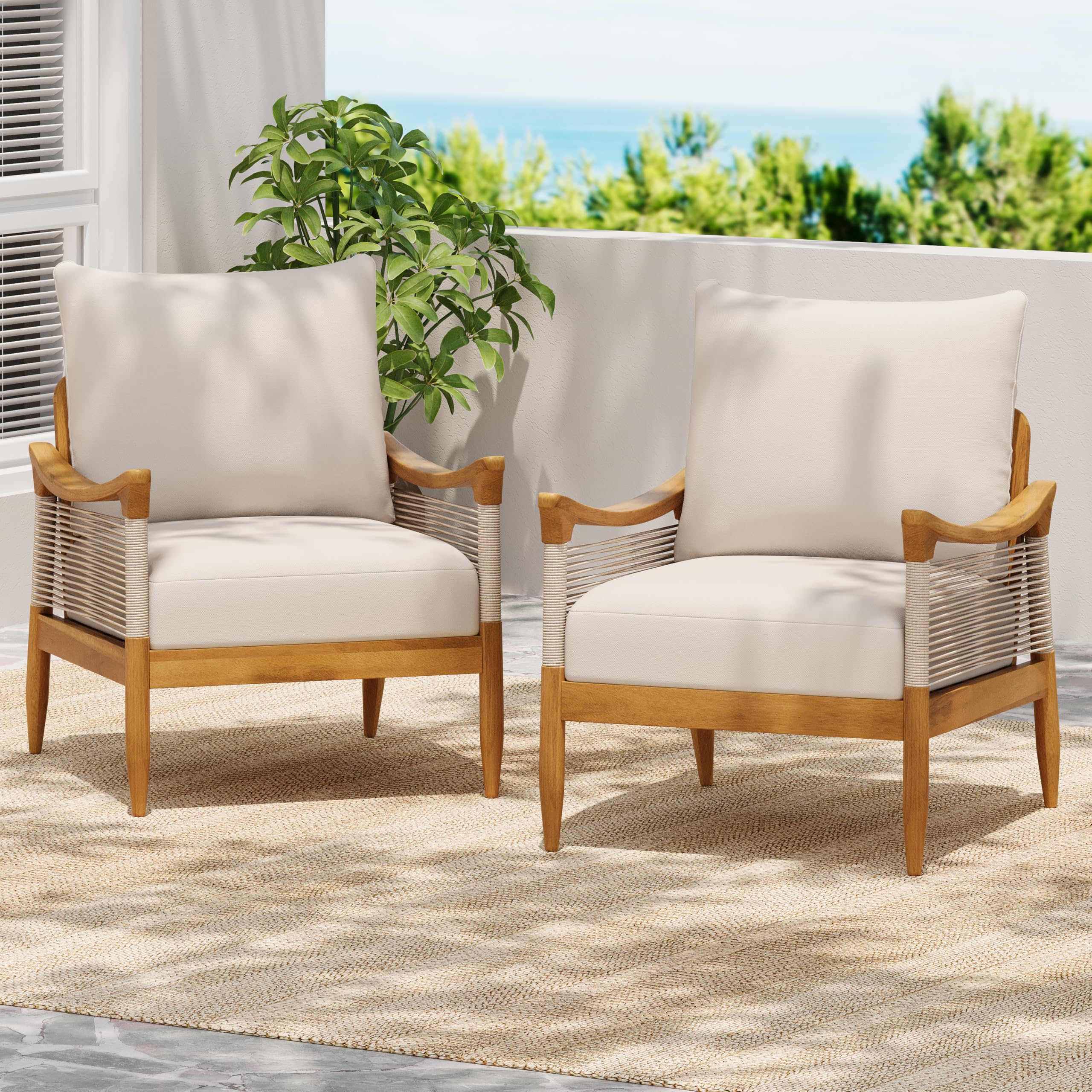 Snapklik.com : Merax Outdoor Acacia Wood Club Chairs Set Of 2, Woven ...