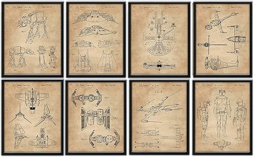 Star Wars Decor Gifts Men - Juego de 8 impresiones artísticas enmarcadas para pared (8 x 10) para dormitorio, baño, decoración del hogar, figuras