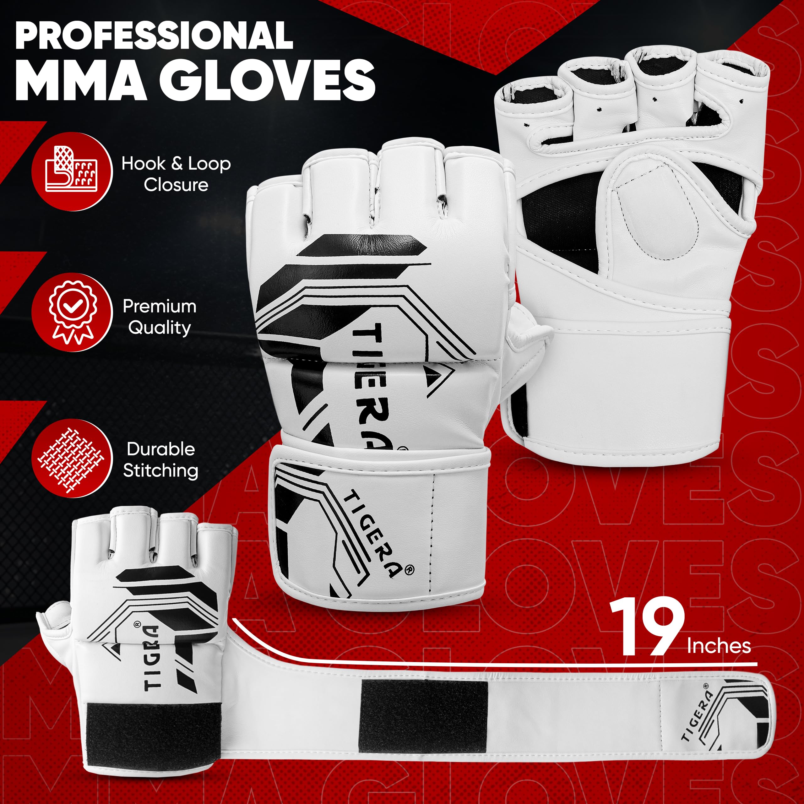 Gants MMA TIGERA Open Palm - Mitaines Sparring & Grappling Pour Hommes Et Femmes, Support Poignet, Idéal Boxe Muay Thai Kickboxing