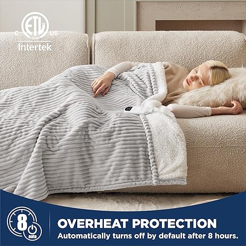 Miniatura 3 de Bedsure Manta térmica eléctrica tamaño matrimonial  franela suave acanalada, manta eléctrica de calentamiento rápido con 6 niveles de calefacción y