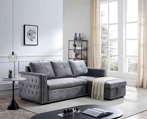 Cotoala Sofá modular reversible con tumbona sofá cama para almacenamiento y cama extraíble muebles de asiento para sala de estar color gris 91