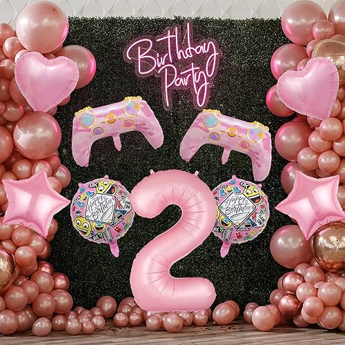 Miniatura 5 de Globos rosados de videojuegos, controlador de videojuegos, globo de aluminio de tereftalato de polietileno con número de cumpleaños, globos de nivel