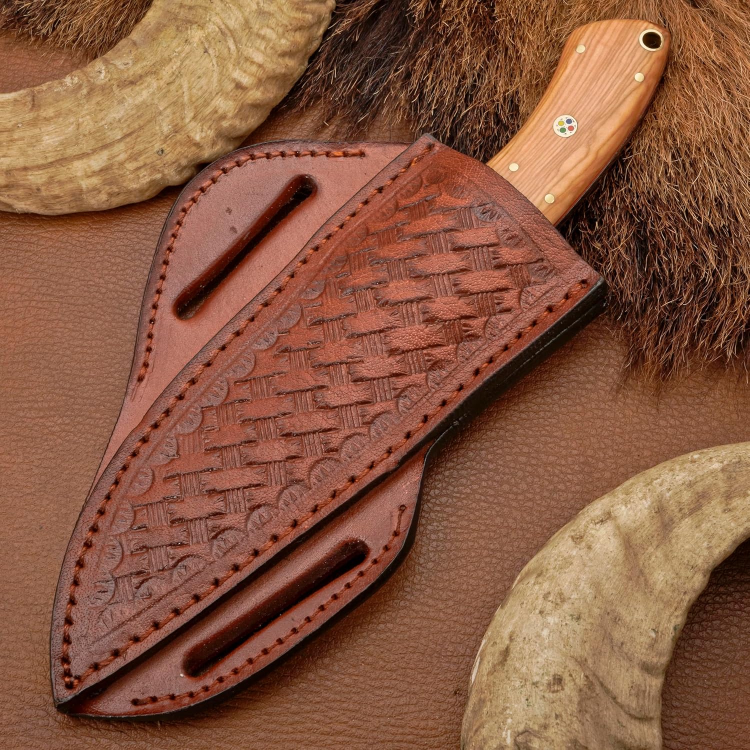 ColdLand Hunting Knife – 8.5 Inch Full Tang Damascus Knife with Sheath | Kao Wood & Camel Bone Handle | Fixed Blade Hunting Knives for Hunting, Skinning, EDC, Picnic & Camping