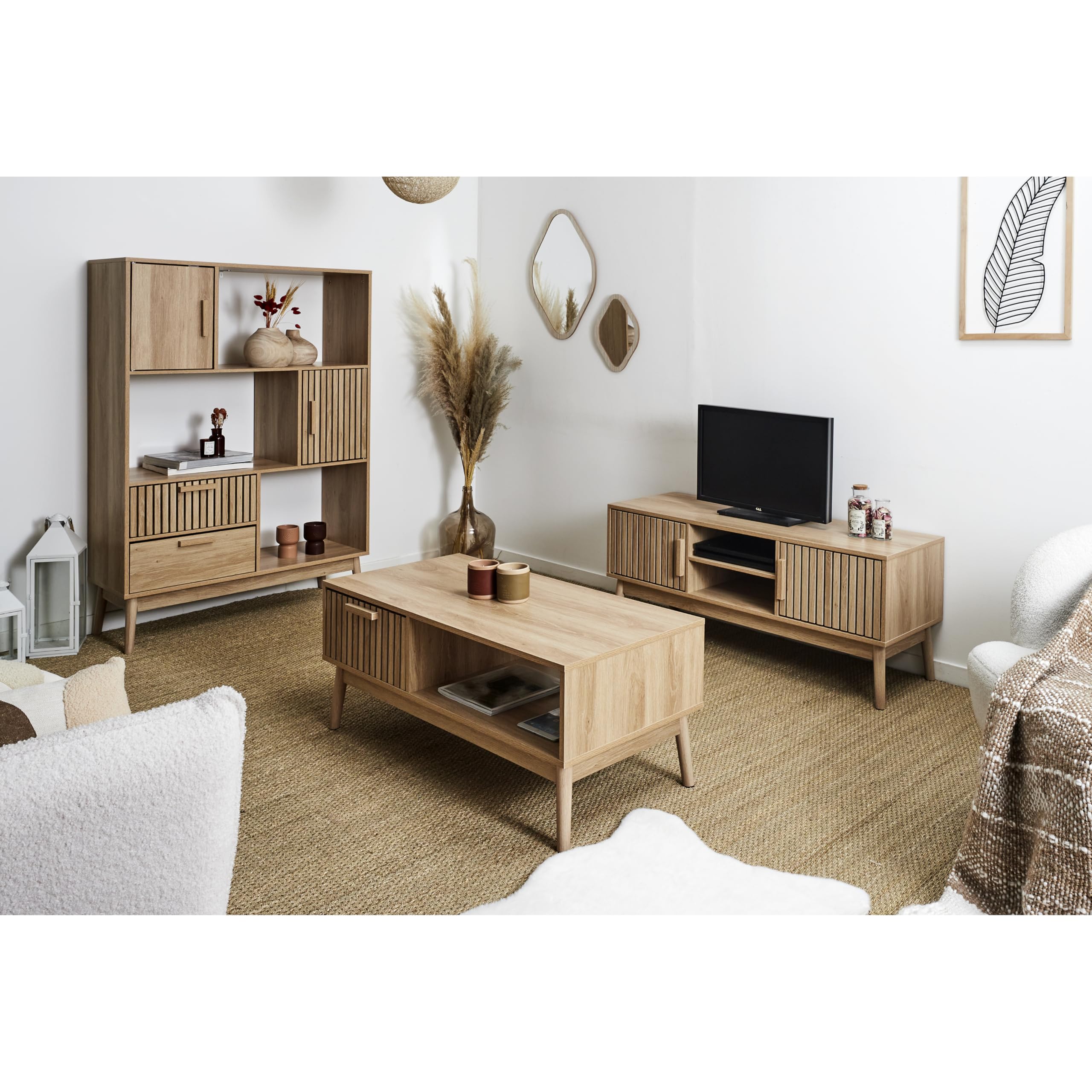HOME DECO FACTORY, HD0088, TV bassa, modello Klaus, collezione Natural Crush, mobili contemporanei, mobili, TV, 117 x 48 x 40 cm, Marrone