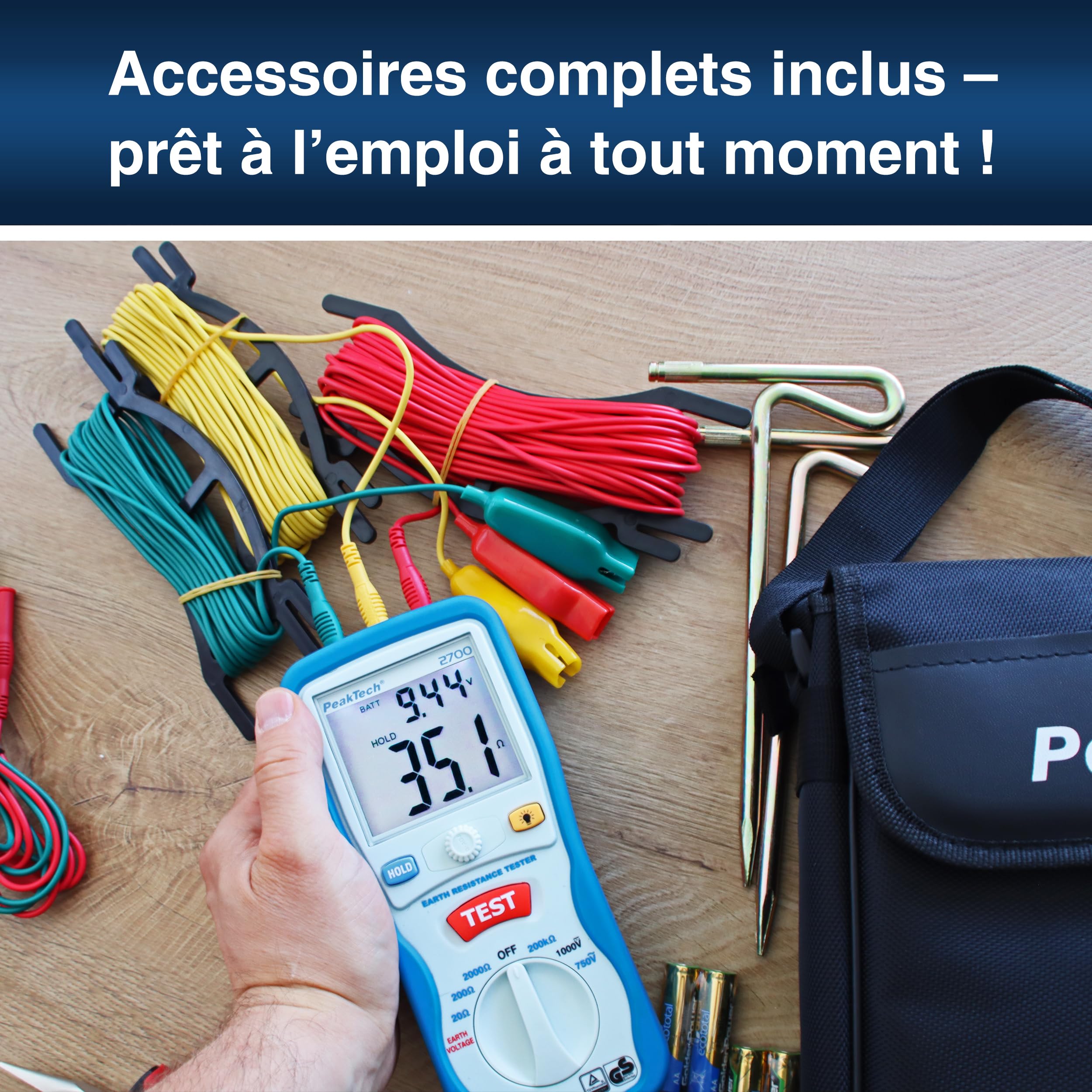 PeakTech 2700 Numérique Mesureur de Résistance de Terre CAT III 1000 V Double Affichage LCD