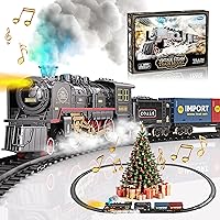 Funwee Electric Train Set with Smoke, Lights & Sound - Christmas Tree Train Toy for Kids 3-7, Tracks & Accessories