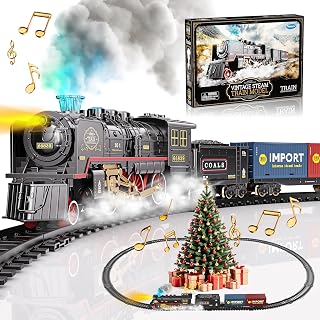 Funwee Electric Train Set with Smoke, Lights & Sound - Christmas Tree Train Toy for Kids 3-7, Tracks & Accessories