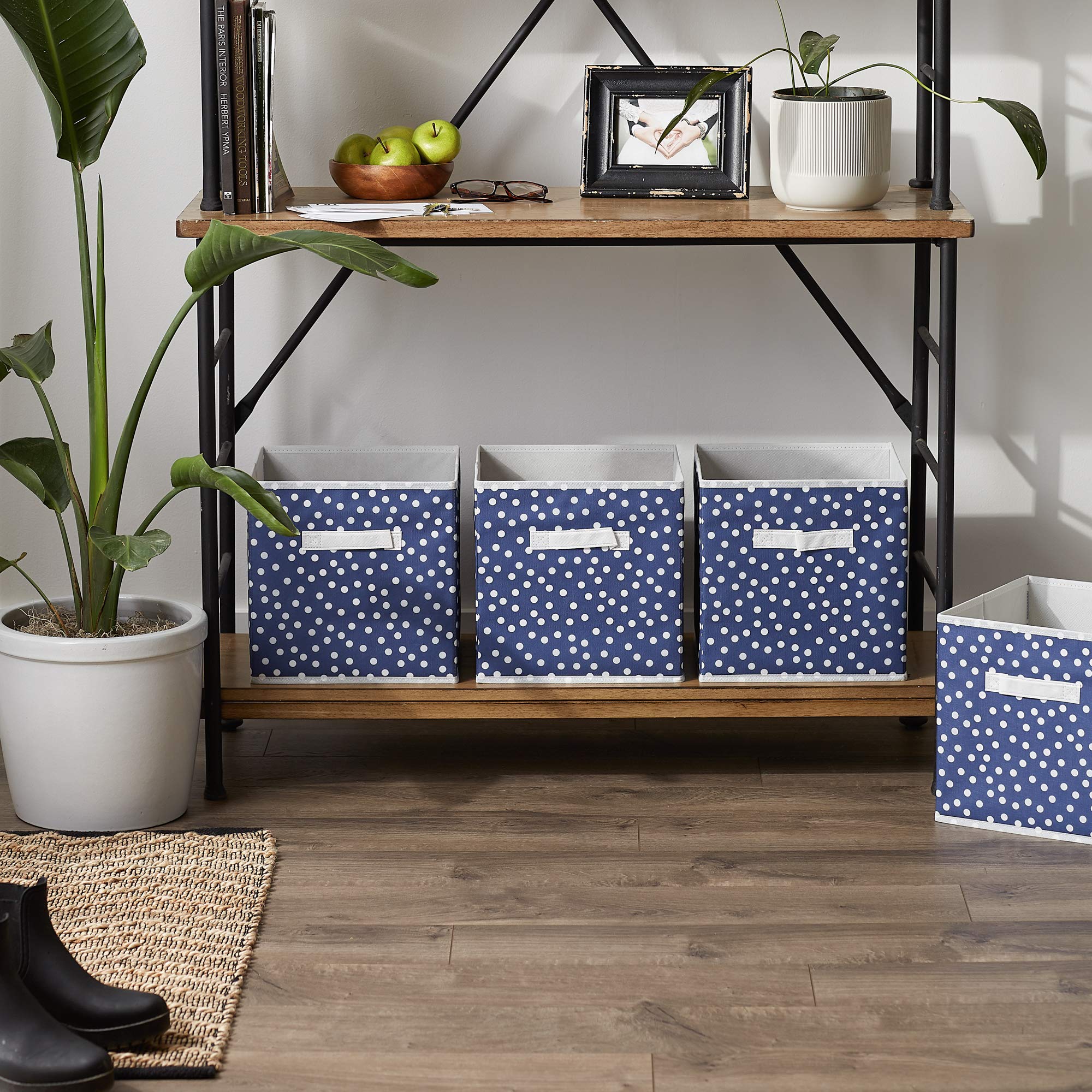 DII Non Woven Storage Collection Polka Dot Collapsible Bin, French Blue & White, Large Set, 11x11x11" Cube, 4 Piece - Image 4
