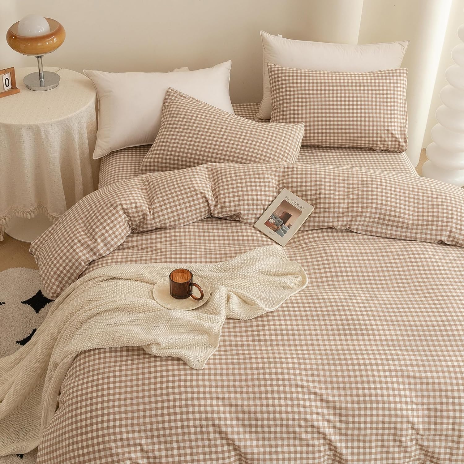 ECOCOTT Gingham Duvet Cover King Size 100% Washed Cotton Like Linen Feel Super Soft & Comfy Bedding Set Modern Checkered Design for All Seasons - Image 9