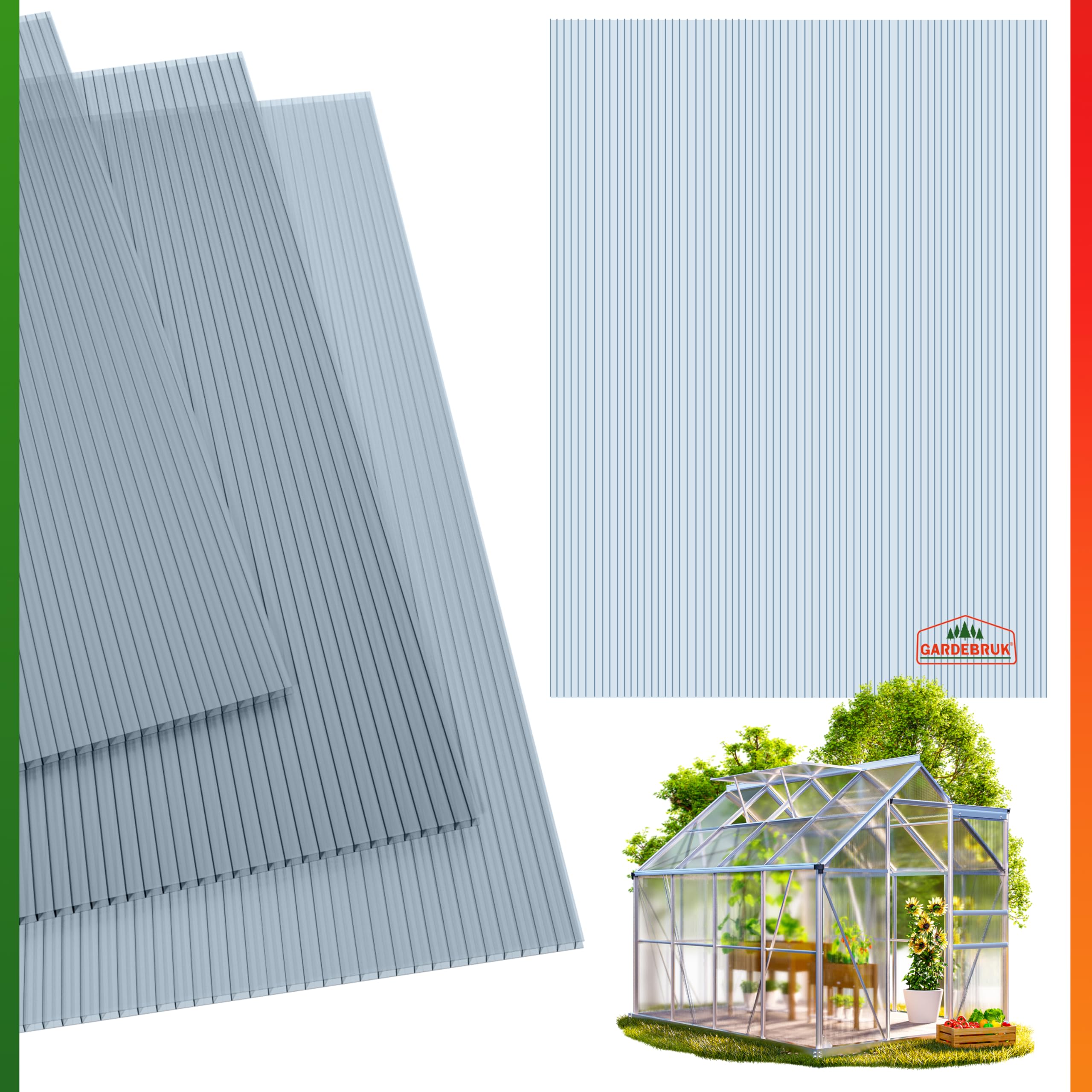 Gardebruk Set 14x Placas Policarbonato Doble Pared +50x Abrazaderas Acero Inox. Multiusos 10,25m²