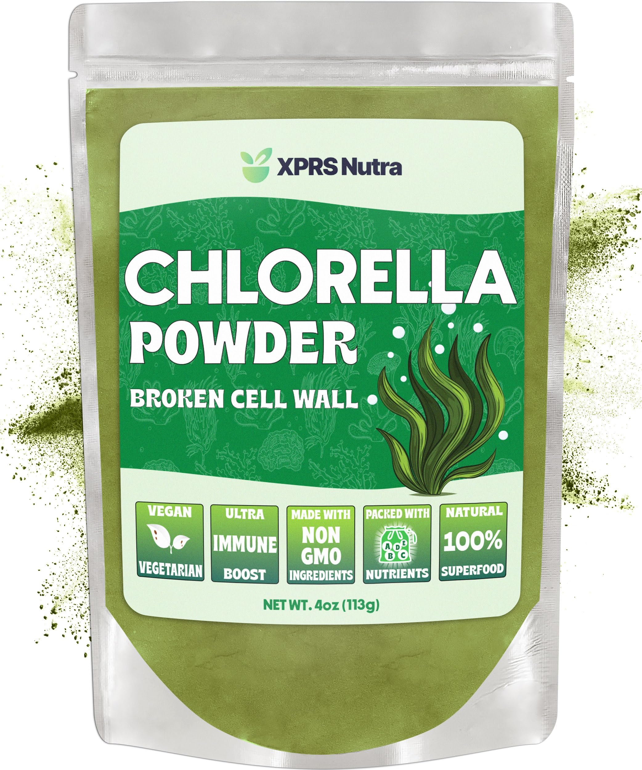 Chlorella Powder - Broken Cell Wall Chlorophyll Powder - Chlorella Powder for Immunity - Vegan Friendly Complete Protein (4 Ounce)
