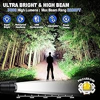 Vista 2 de Linterna frontal recargable, lámpara LED de 3000 lúmenes con 3 modos de luz, recargable por USB, ajustable a 90°, impermeable, faros superbrillantes