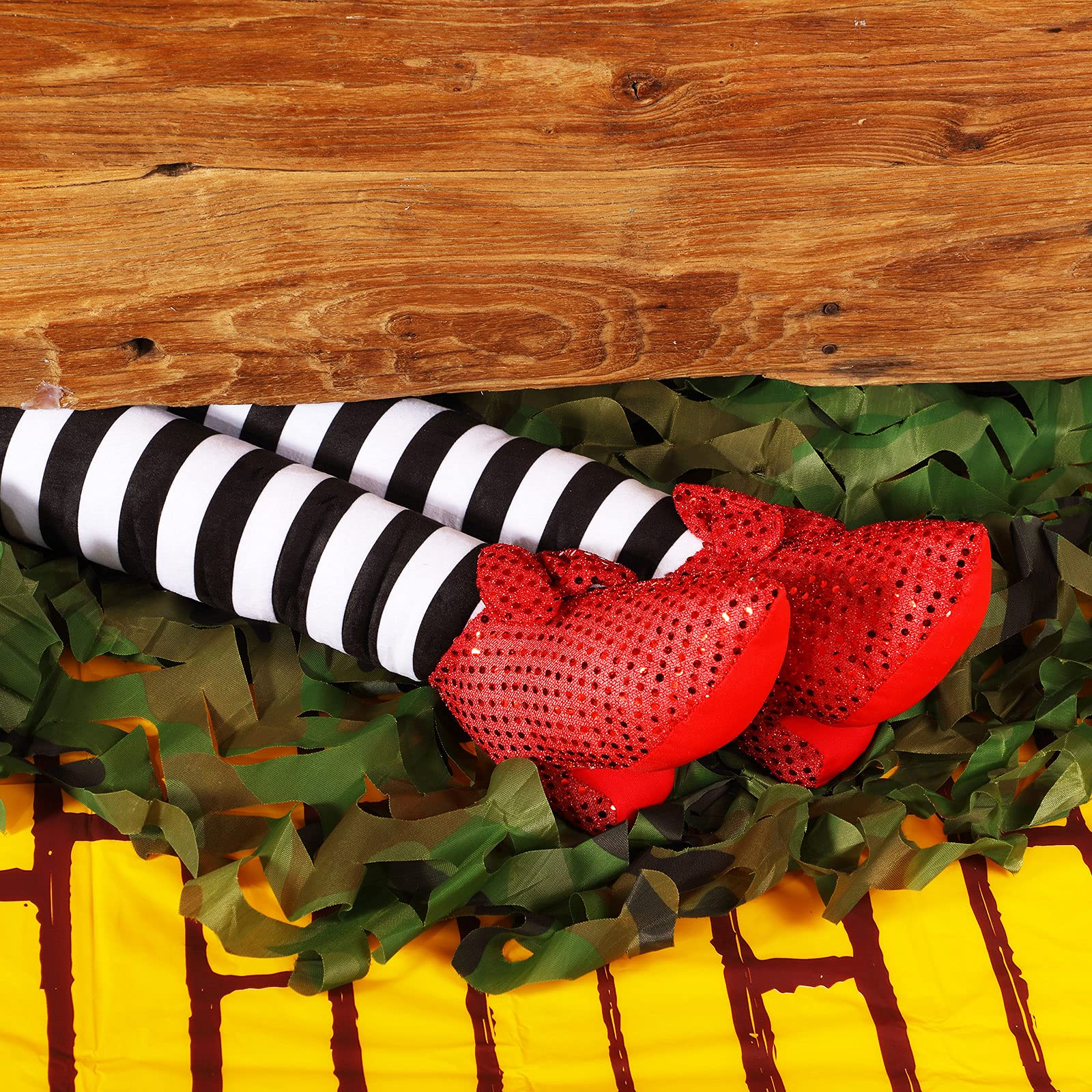 Censen Halloween Decoration 2 Pcs 4.5 x 9 Feet Yellow Brick Road and 18 Inch Witch Leg Wicked Leg Prop Princess Decorations Outdoor Wall Decor for Horror Scary Garden Party Decoration