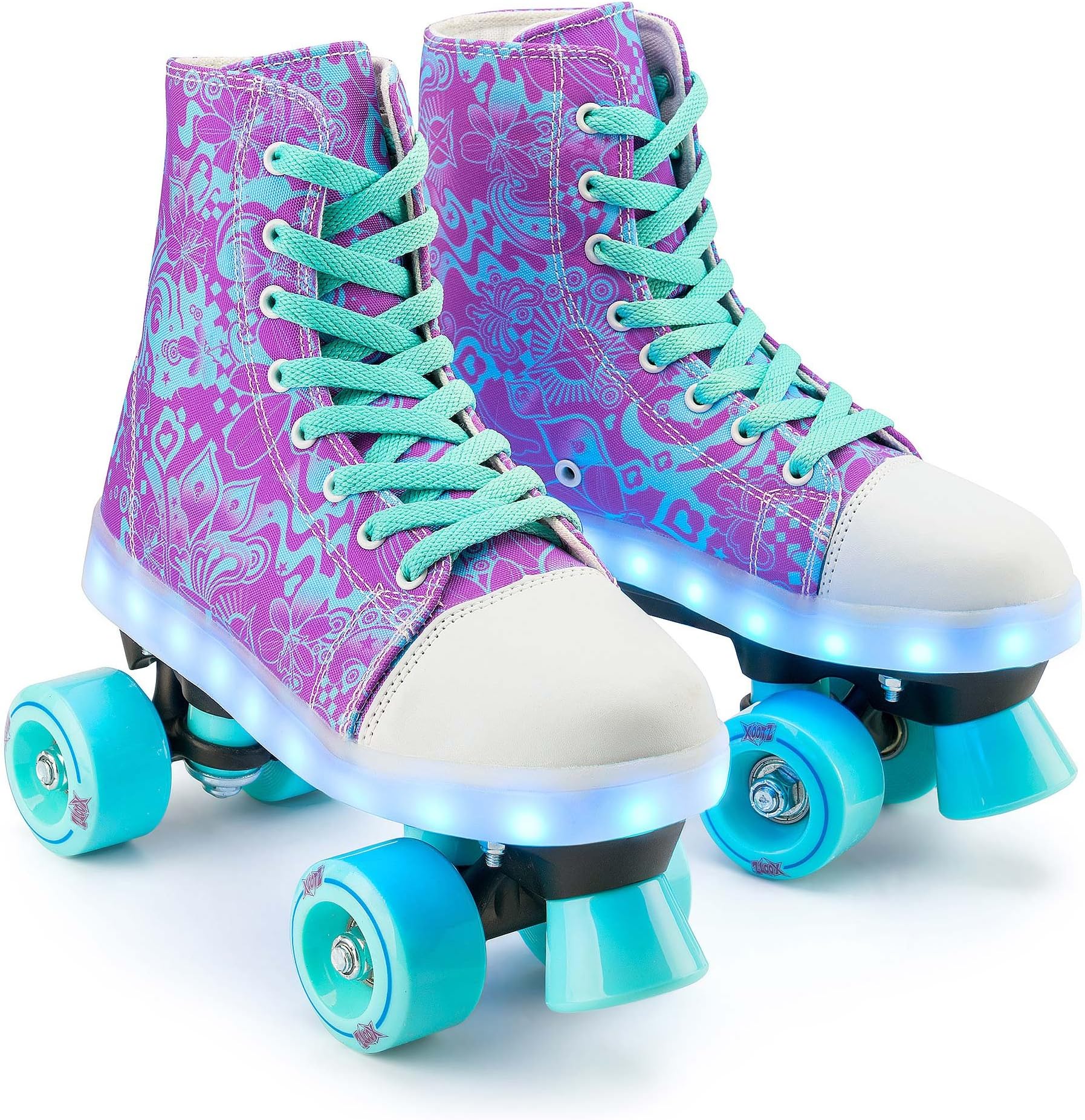 Xootz Canvas Boot Quad Roller Skates for Kids with LED Lights, Size 1