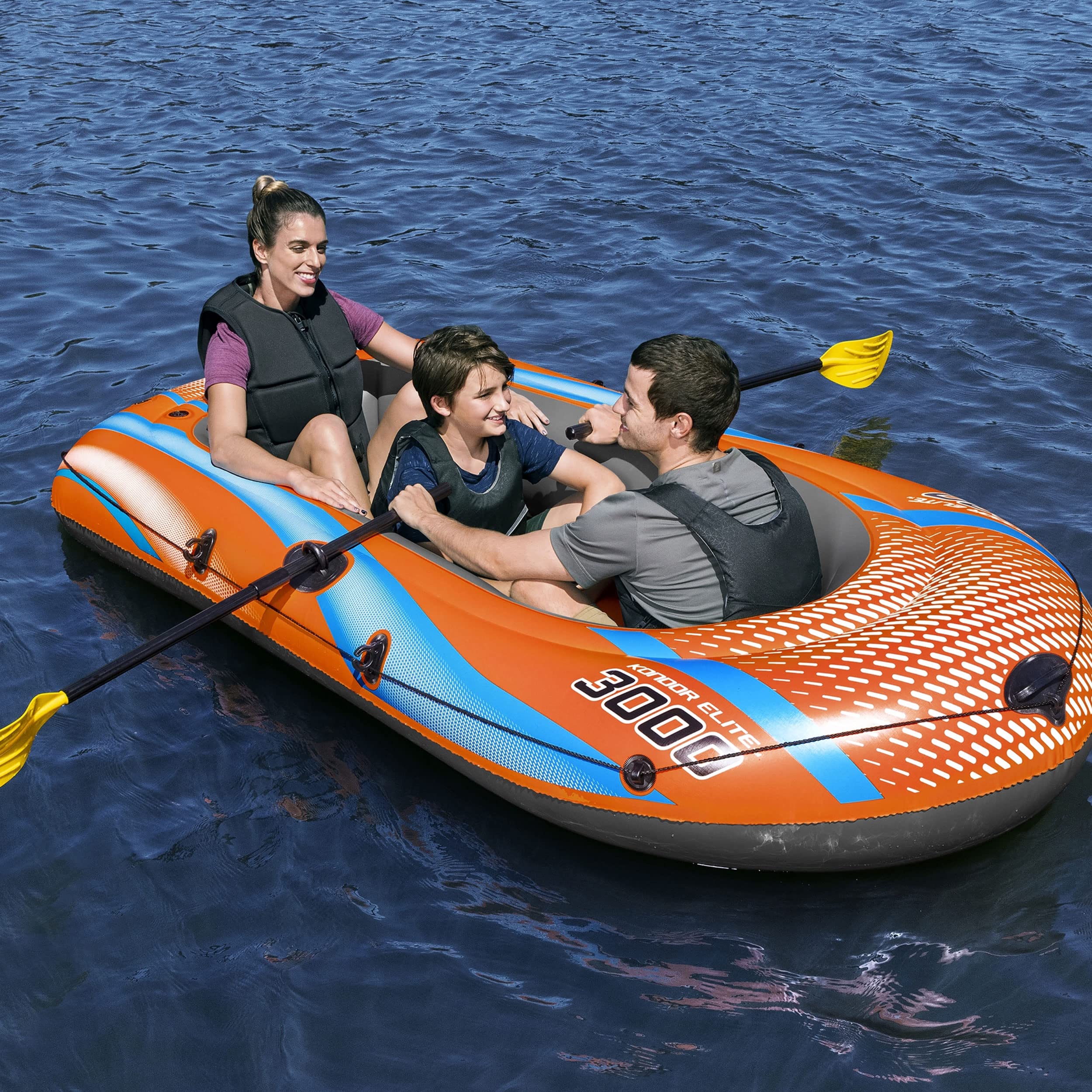 Bestway Kondor 3000 | 3 Seater Inflatable Boat Raft, Rubber Dinghy wuth Heavy Duty Handles for Family