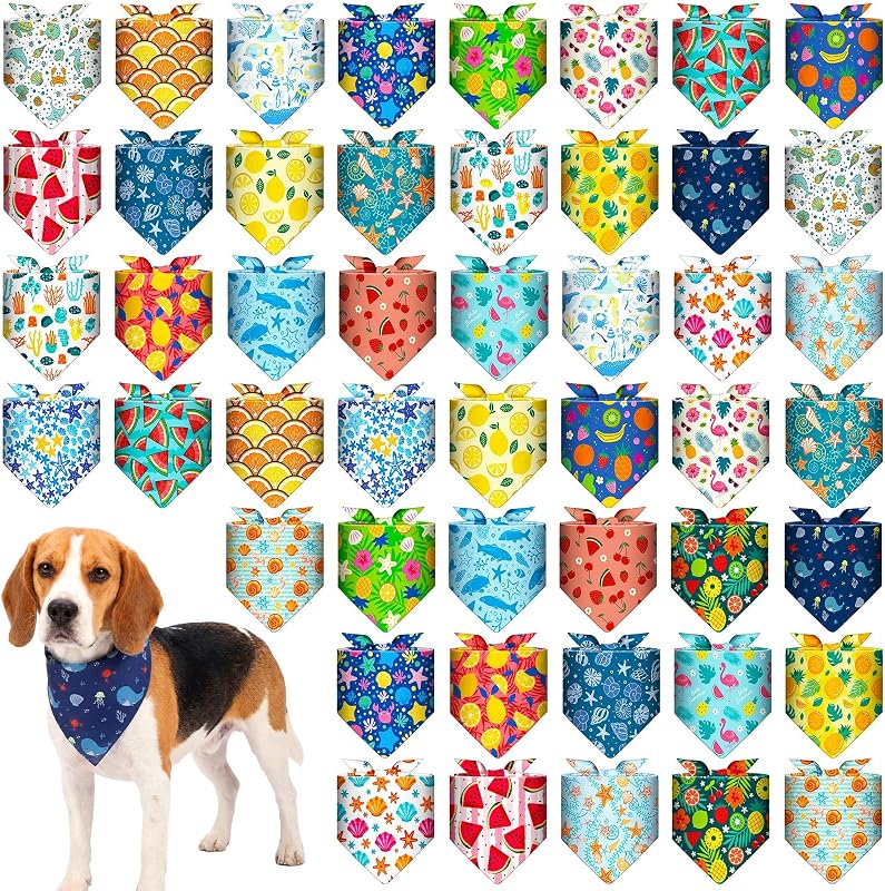 Bandana para Cães em Poliéster com Estampas Tropicais Ajustável e Lavável Sanwuta, Pacote com 48