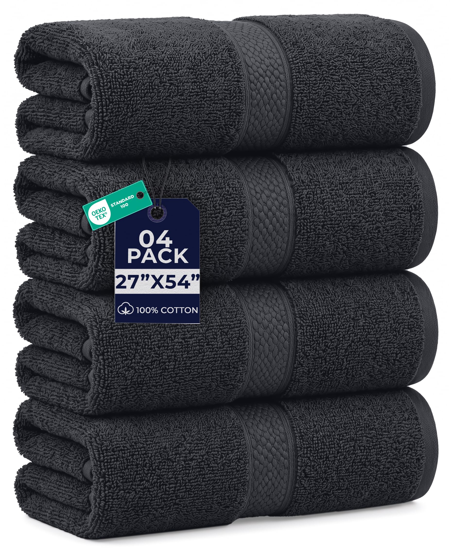DAN RIVER 600 GSM Cotton Large Bath Towels Set of 4, 27 x 54 Inches