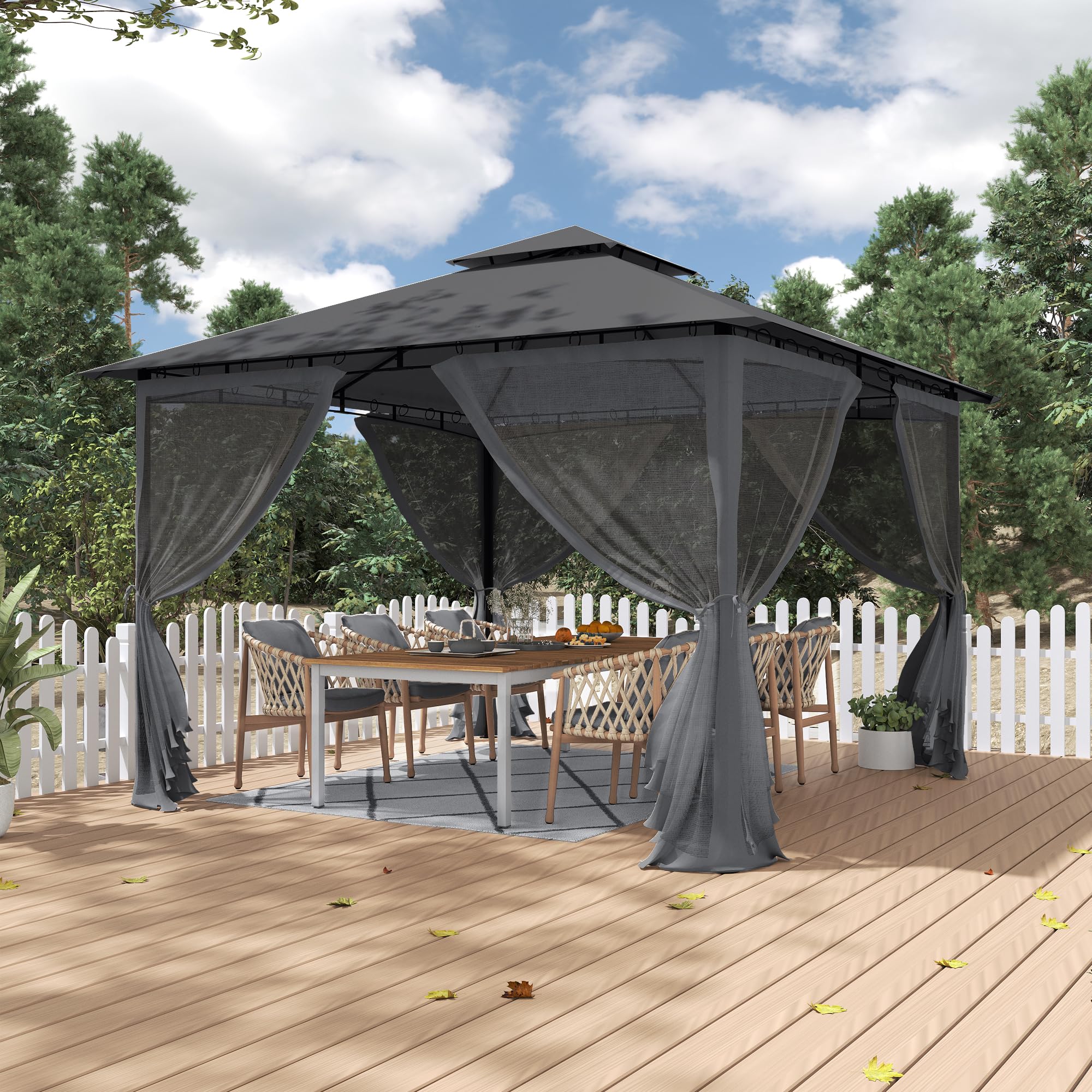 UDPATIO Gazebo da Giardino con Doppio Tetto e Zanzariera, 2.75x2.75 m, Struttura in Metallo Resistente, Gazebo Pieghevole Impermeabile per Giardino, Terrazze - Grigio