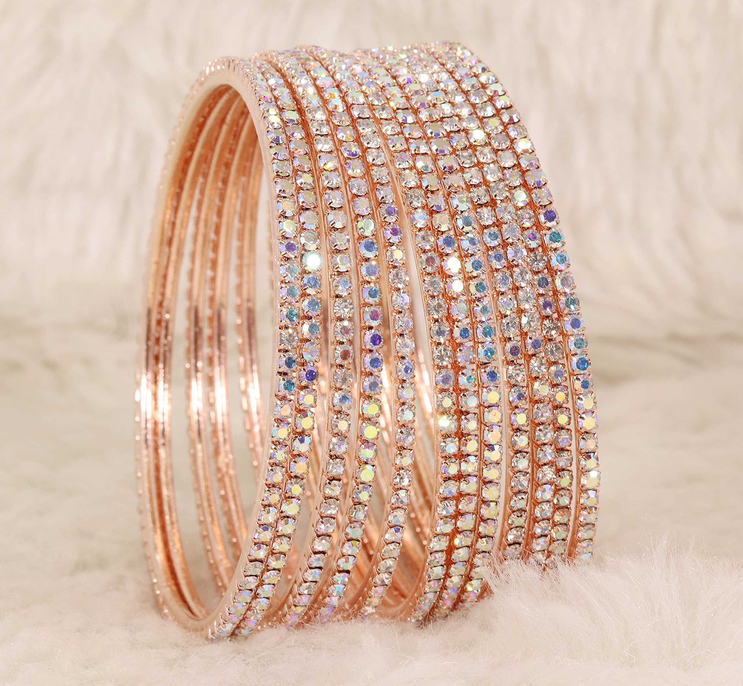 Zircon Gem Bangle Set, RoseGold-Rainbow, Pack of 1