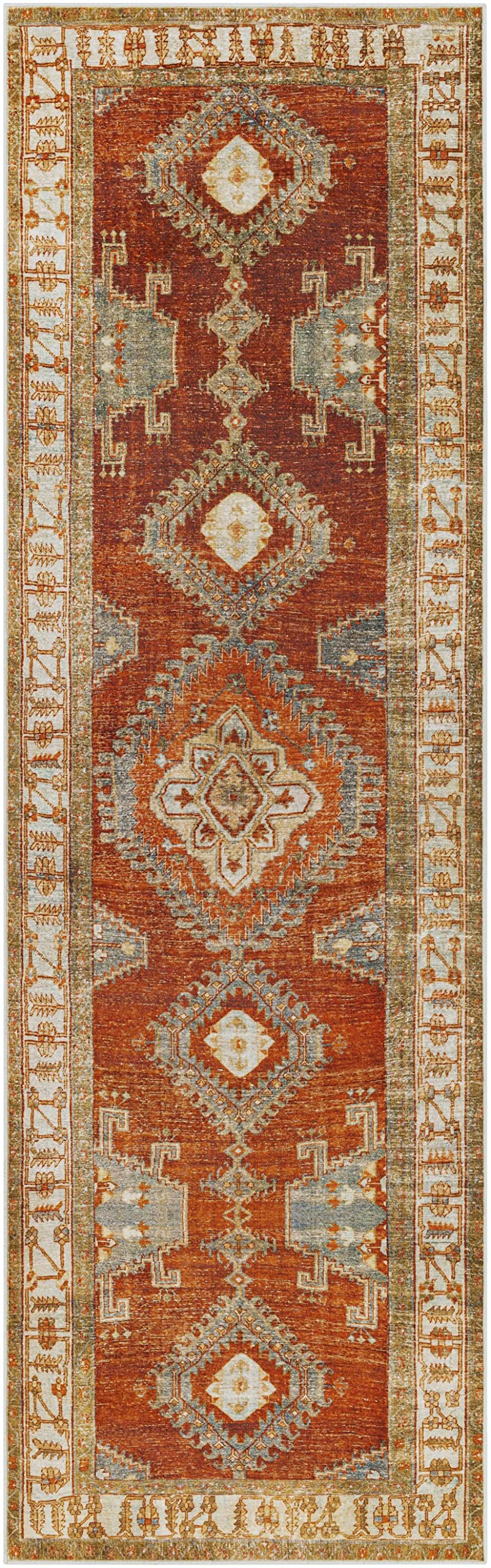 BoutiqueRugs Kullar Bohemian, Transitional Runner Rug - Machine Washable - Burnt Orange, Orange, Rust - 2'6