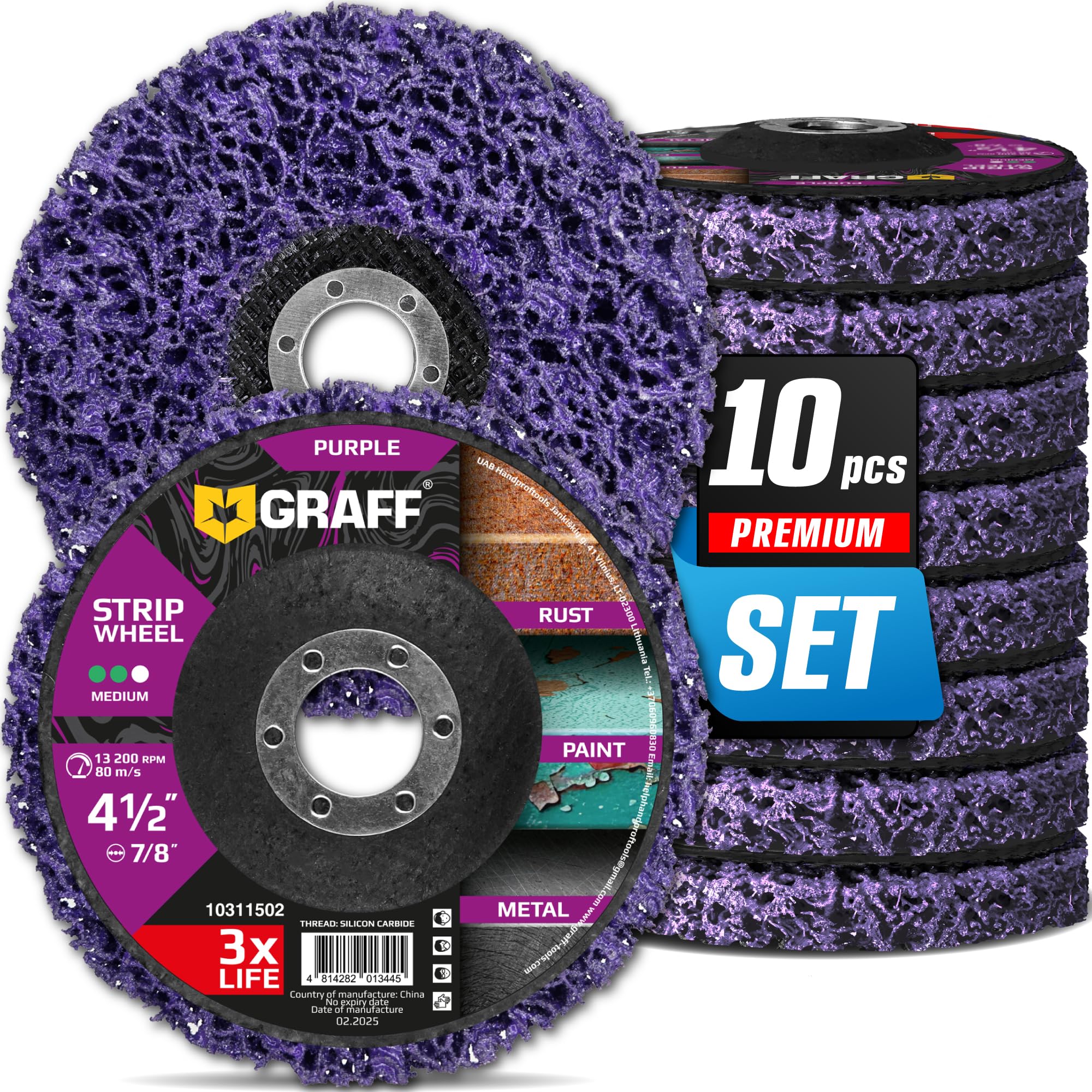 10 dischi a strisce viola per smerigliatrice angolare, 10 x 1,2 cm x 2,2 cm, dischi per rimuovere ruggine, dischi per rimuovere la vernice e l'ossidazione, mola abrasiva angolare GRAFF