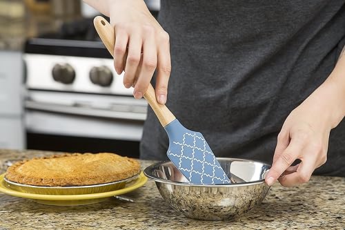 Miniatura 2 de Tablecraft Farmhouse Collection - Espátula de silicona con mango de madera, patrón marroquí, color blanco