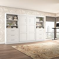Vista 4 de Bestar Pur - Cama Murphy completa y 2 estanterías con cajones, cama de pared que ahorra espacio de 131 pulgadas