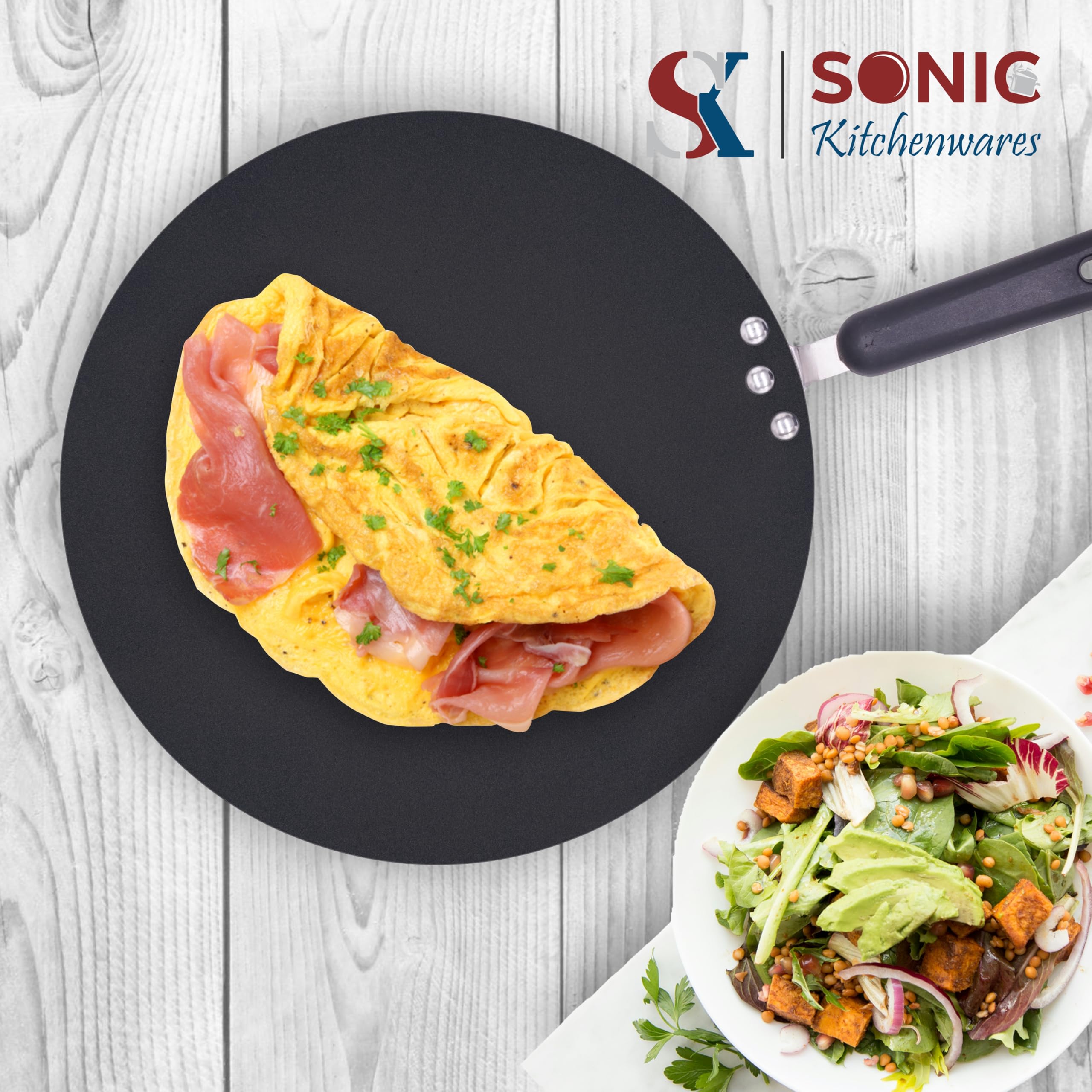 TABAKH 11-Inch Flat Dosa Tawa | Black | 28 cm | Non-Stick | Induction Base | Dishwasher Safe | PFOA Free | Metal Spoon Friendly