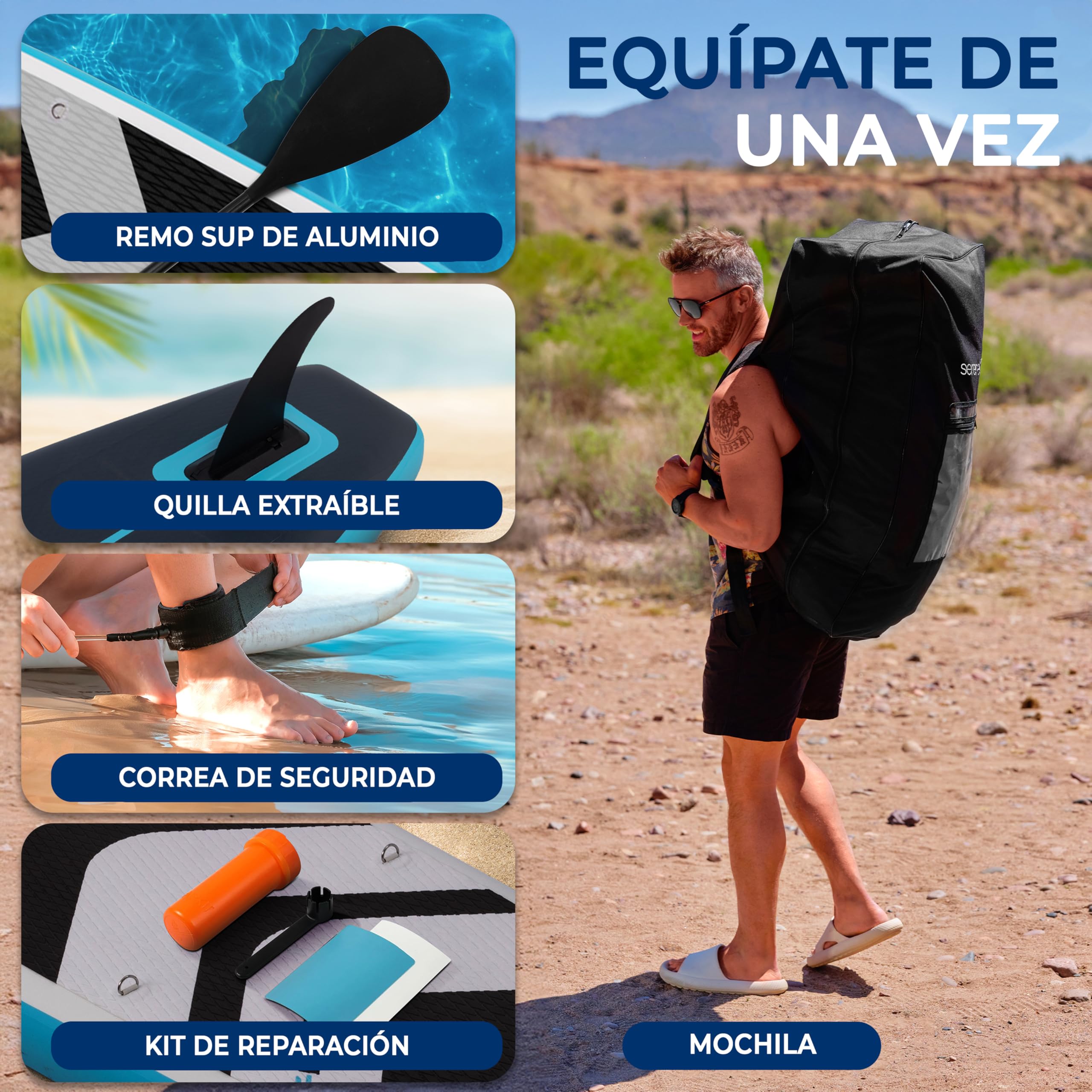 SereneLife Tabla Paddle Surf Hinchable, con Ventana, Paddle Board, Diseño Estable, Almohadilla de Cubierta EVA Antideslizante, Accesorios Premium para Sup, Soporte para GoPro, Capacidad de 158.7kgs