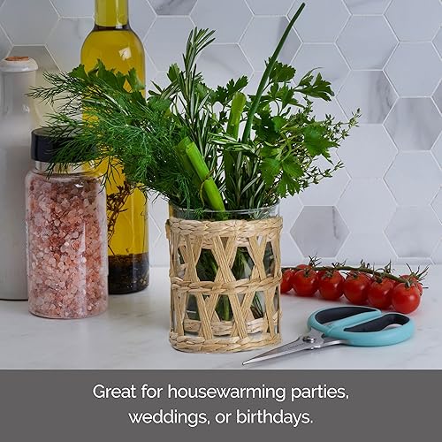 Miniatura 4 de Elements Huracán de pasto marino y vidrio transparente de 3.74 x 3.74 x 5.91 pulgadas, para uso con cera o vela sin llama