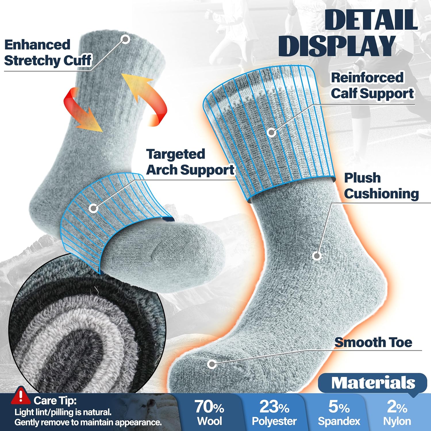  Kids Merino Wool Hiking Socks for Boys Girls Toddlers, 6 Pairs thumbnail