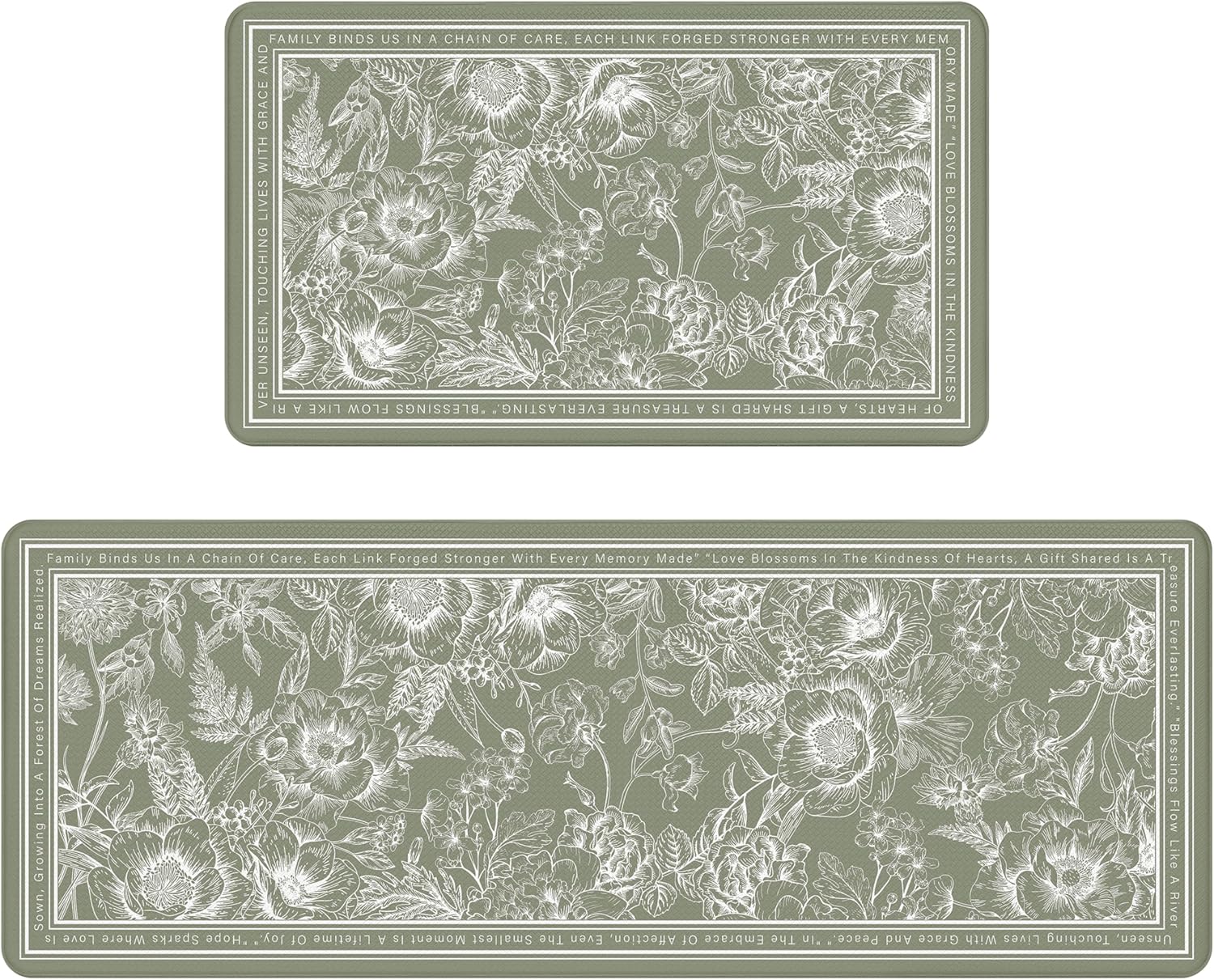 Sage Green Minimalist Line Art Floral Kitchen Rug Sets [2 PCs], Anti-Fatigue, Waterproof Non-Slip Kitchen Mats Heavy Duty Comfort Foam Rug for Kitchen, Floor, Laundry,17"x29"+17"x47"