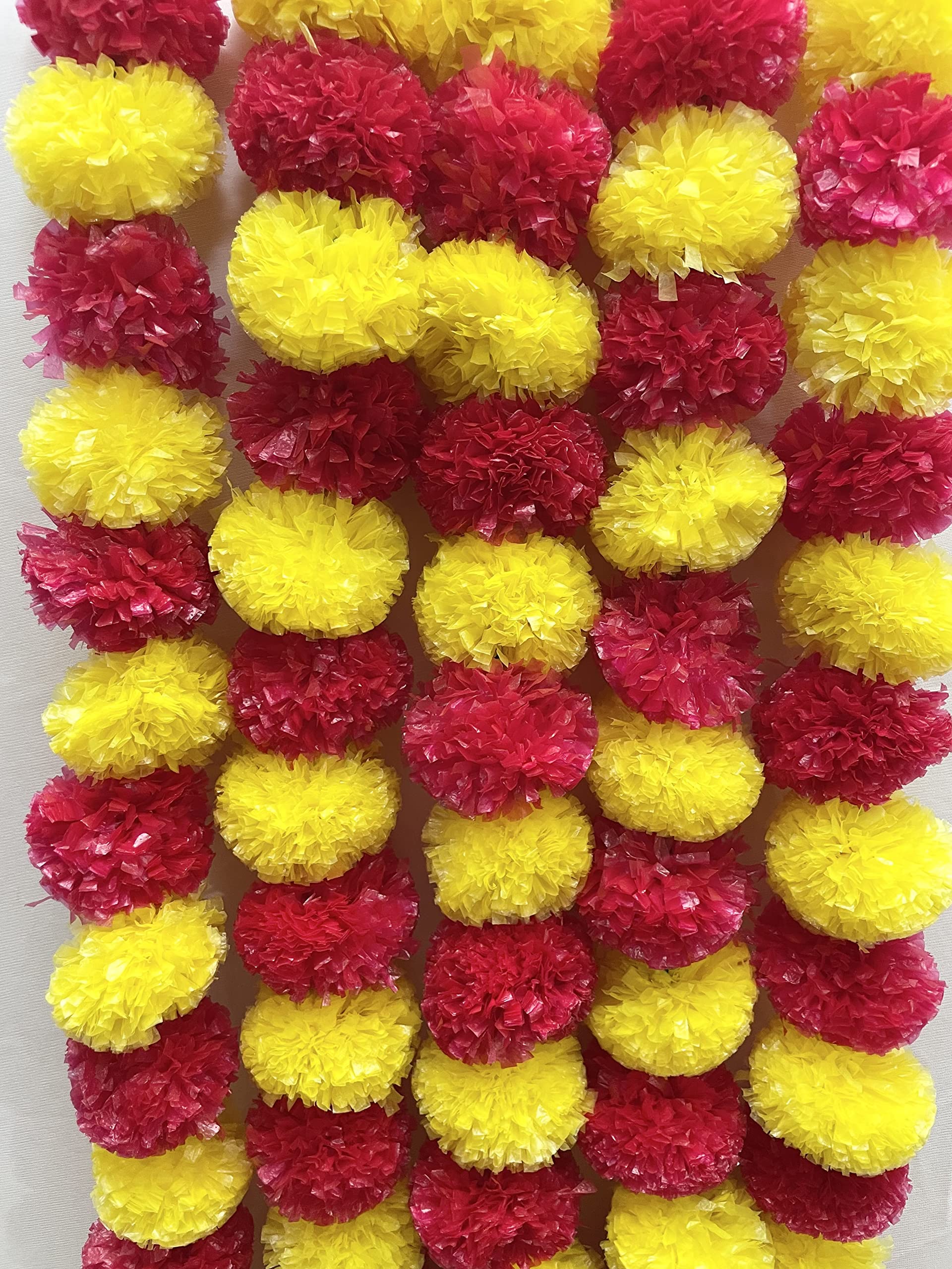 Sphinx Artificial Marigold Fluffy Flowers Garlands for Decoration - (Yellow & Red, 5 Pieces)