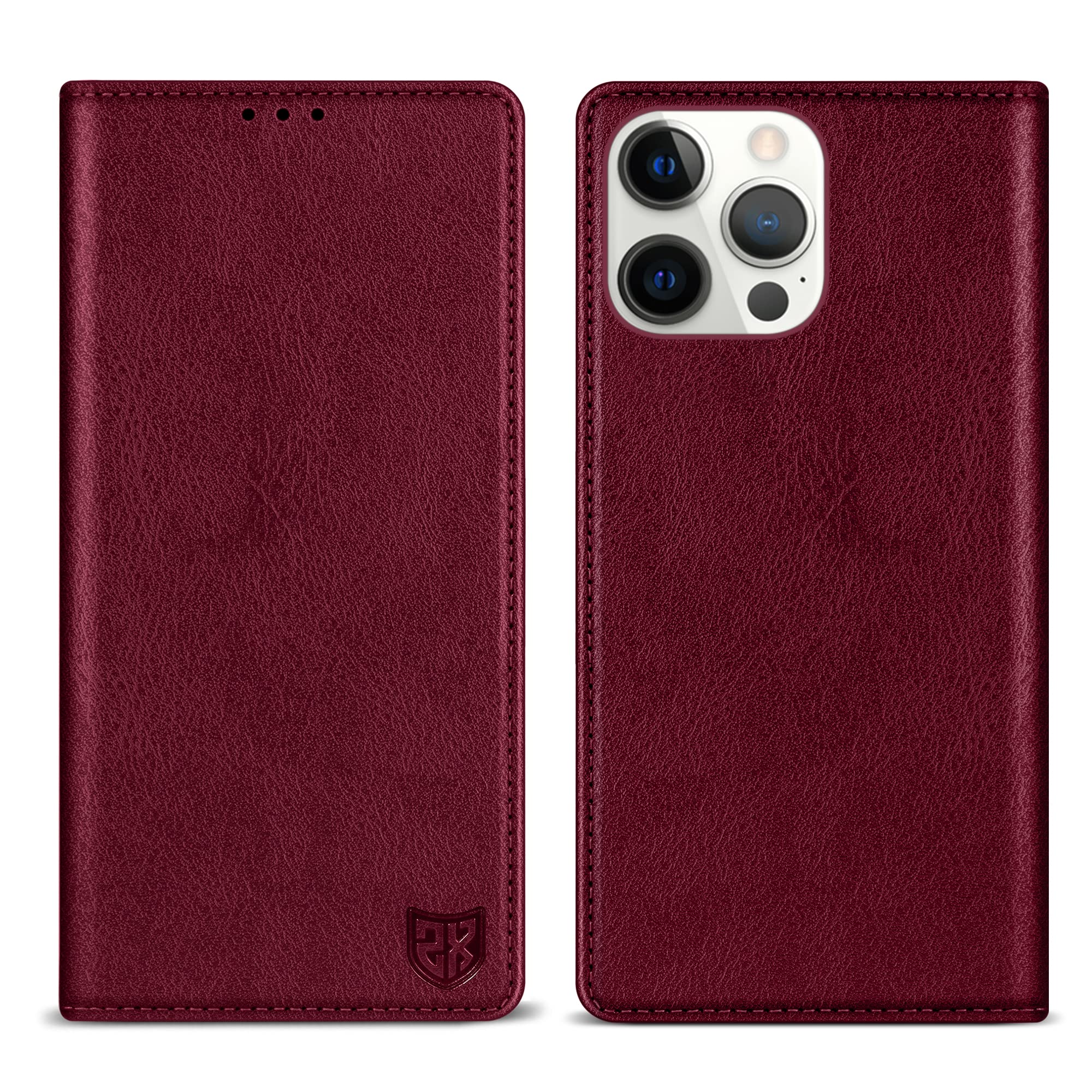 ZZXX for iPhone 14 Pro Max Wallet Case with [RFID Blocking] Card Slot Stand Strong Magnetic Leather Flip Fold Protective Phone Case for iPhone 14 Pro Max Case Wallet(Wine Red-6.7 inch)