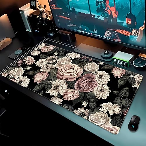 Miniatura 3 de Retro Rose Floral Desk Mat Vintage Flower Plant Mouse Pad XXL Large Gaming Mousepad Cute Desk Pad Computer Mat 31.5x15.75 in, Cool Desktop