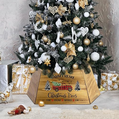 Miniatura 4 de Collar trapezoidal de madera artificial para árbol de Navidad, anillo de árbol de Navidad, collares de árbol de Navidad para árboles artificiales,