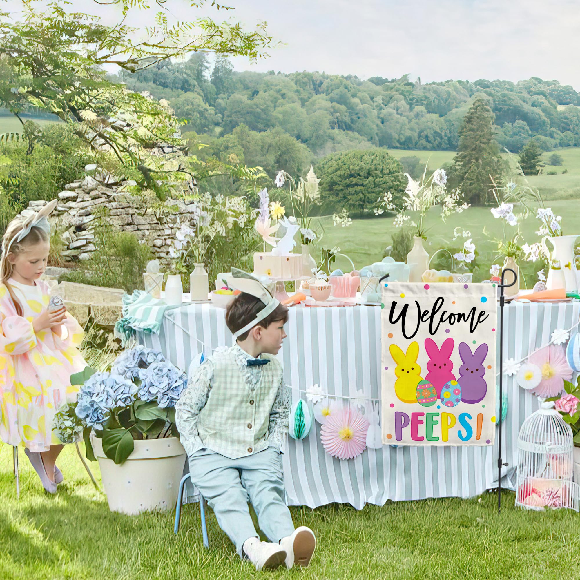 Easter Garden Flag (12x18) Double Sided - Welcome Bunny Spring Yard Flag - Easter Decorations Outdoor - Holiday Flag for Porch Patio Lawn Garden Decor - 3