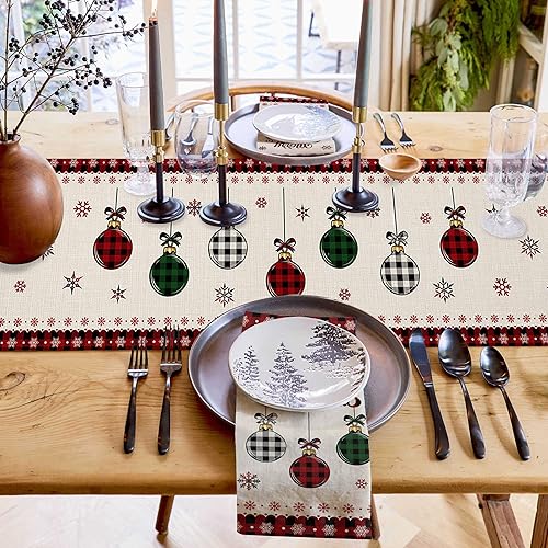 Miniatura 6 de Camino de mesa de Navidad, diseño de búfalo a cuadros, para Navidad, antideslizante, negro, verde, copo de nieve, decoración de fiesta, 13 x 120