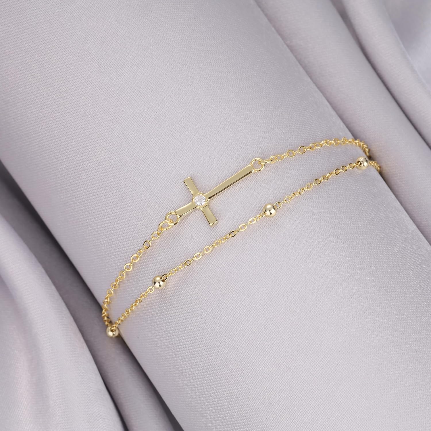 GAVU Double Chains 925 Sterling Silver Cross Bracelet for Women, Dainty Silver Cross Charm Confirmation Bracelet - Image 5