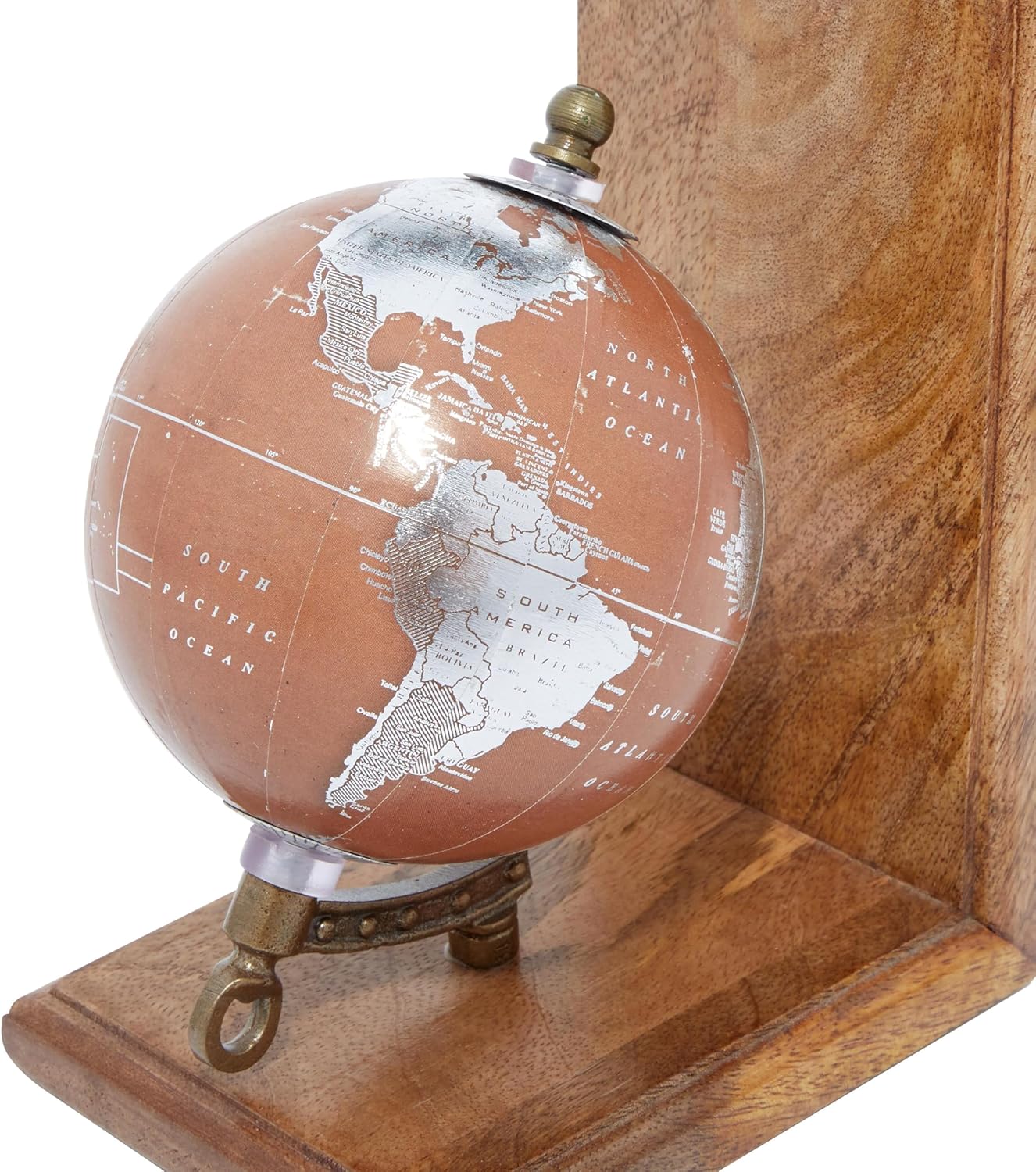 Deco 79 Wood Decorative Bookends Globe Non Skid Bookends, Set of 2 Office Bookends7", 7"H, Brown