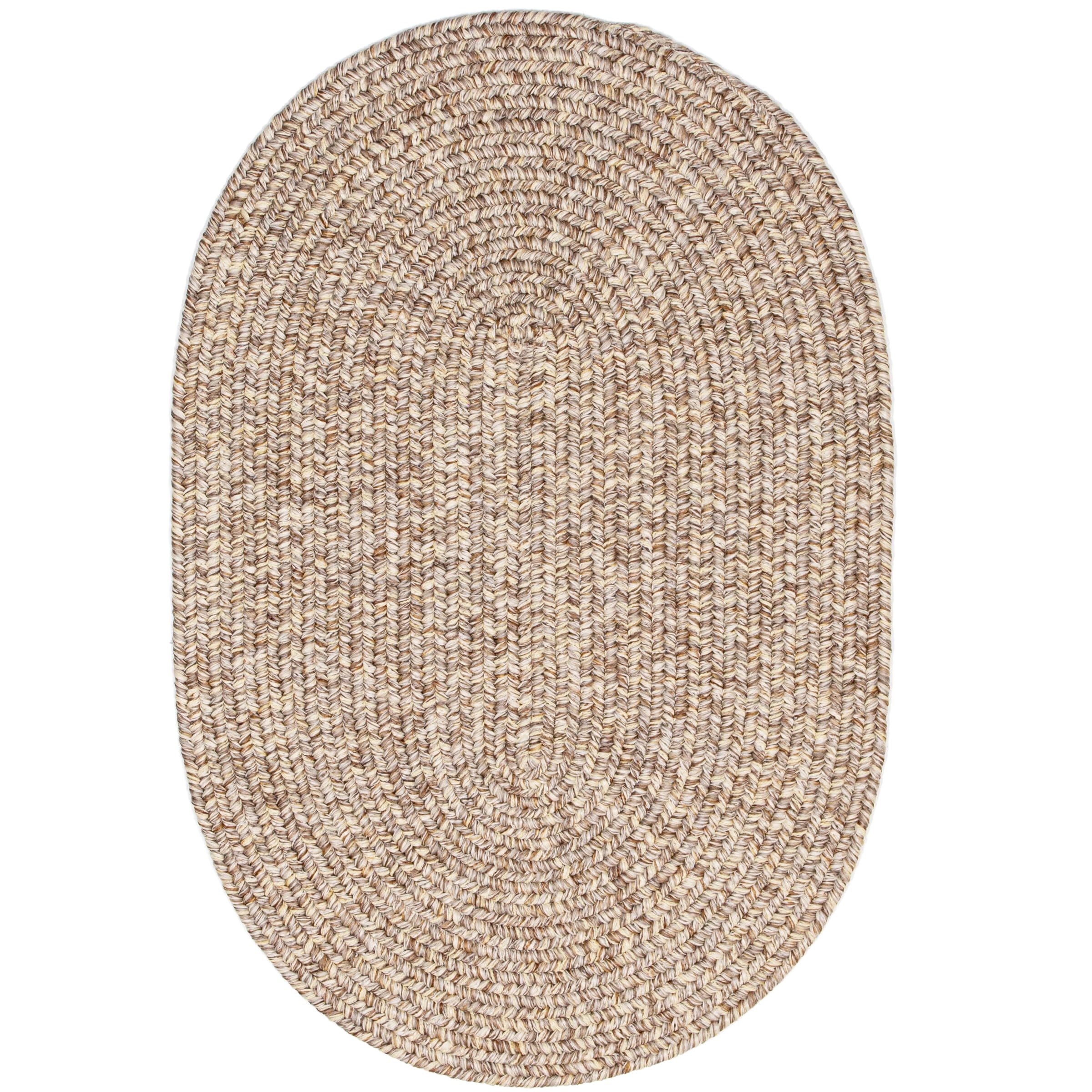 Rustic Farmhouse Living Indoor/Outdoor Reversible Braided Rug - Made in USA - Beige Mix 2' X 3' Oval