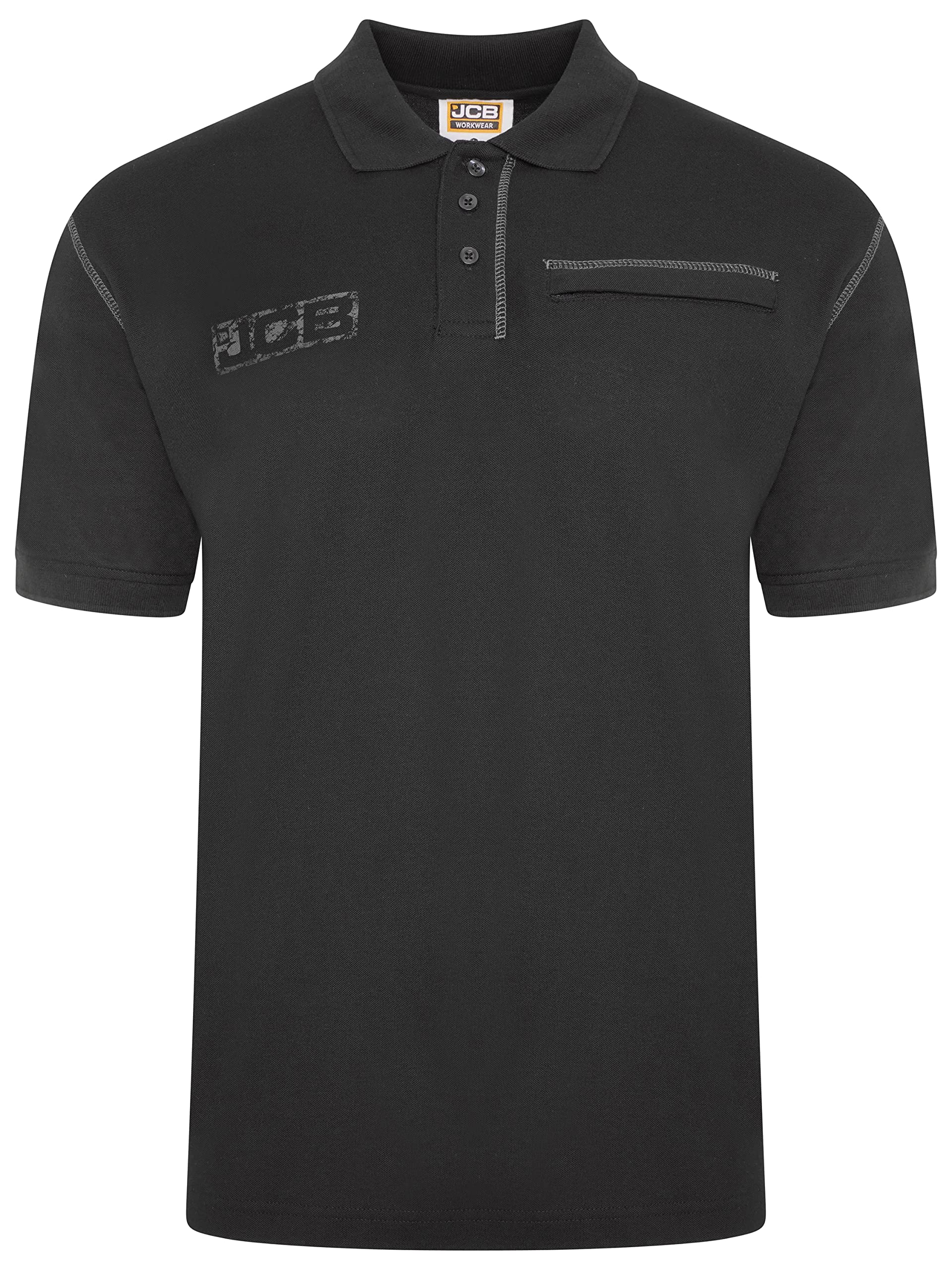 JCB Workwear - Trade Work Polo Shirt - Mens Shirt for Work Accents - Zipped Phone Pocket - 100% Cotton Shirt - Black - Size L