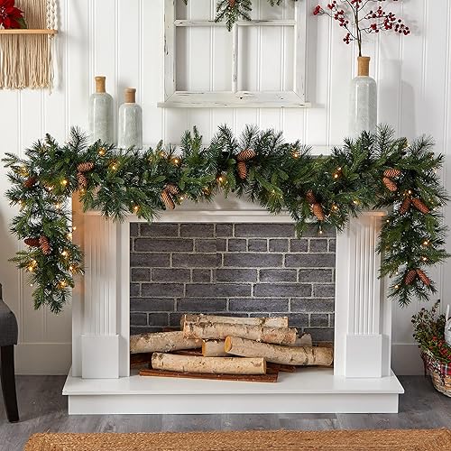 Miniatura 4 de Nearly Natural Guirnalda de Navidad artificial extra ancha de 9 pies con 286 ramas flexibles y 70 luces LED blancas cálidas