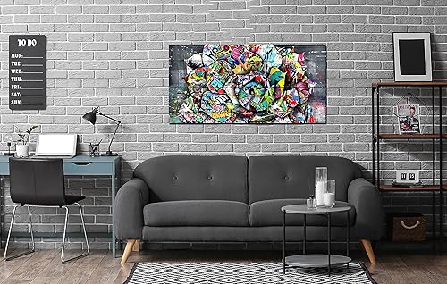 Miniatura 2 de SIXTTART Decoración floral de pared  Banksy  Arte de pared de graffiti para sala de estar, listo para colgar, tamaño 40 x 20 pulgadas