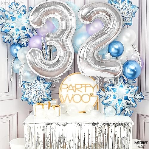 Miniatura 8 de KatchOn, Globos plateados del número 32, enormes, 40 pulgadas, 32 globos de papel de aluminio, globos plateados del número 32, decoraciones de