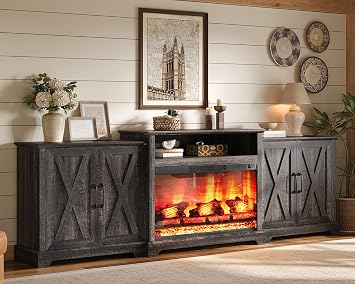 AMERLIFE Farmhouse 97" Large Fireplace TV Stand for TVs up to 110"