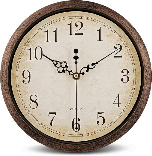 Bernhard Products Vintage Brown Wall Clock Silent Non Ticking 10 Inch Quality Quartz Battery Operated Round Bernhard Products Vintage Brown Wall Clock Silent Non Ticking 10 Inch Quality Quartz Battery Operated Round Decorative Easy to Read for Home Kitchen Living/Dining Room Bedroom Office Classroom School