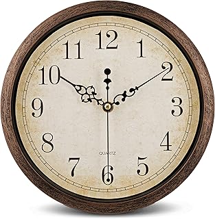 Bernhard Products Vintage Brown Wall Clock Silent Non Ticking 10 Inch Quality Quartz Battery Operated Round Decorative Eas...
