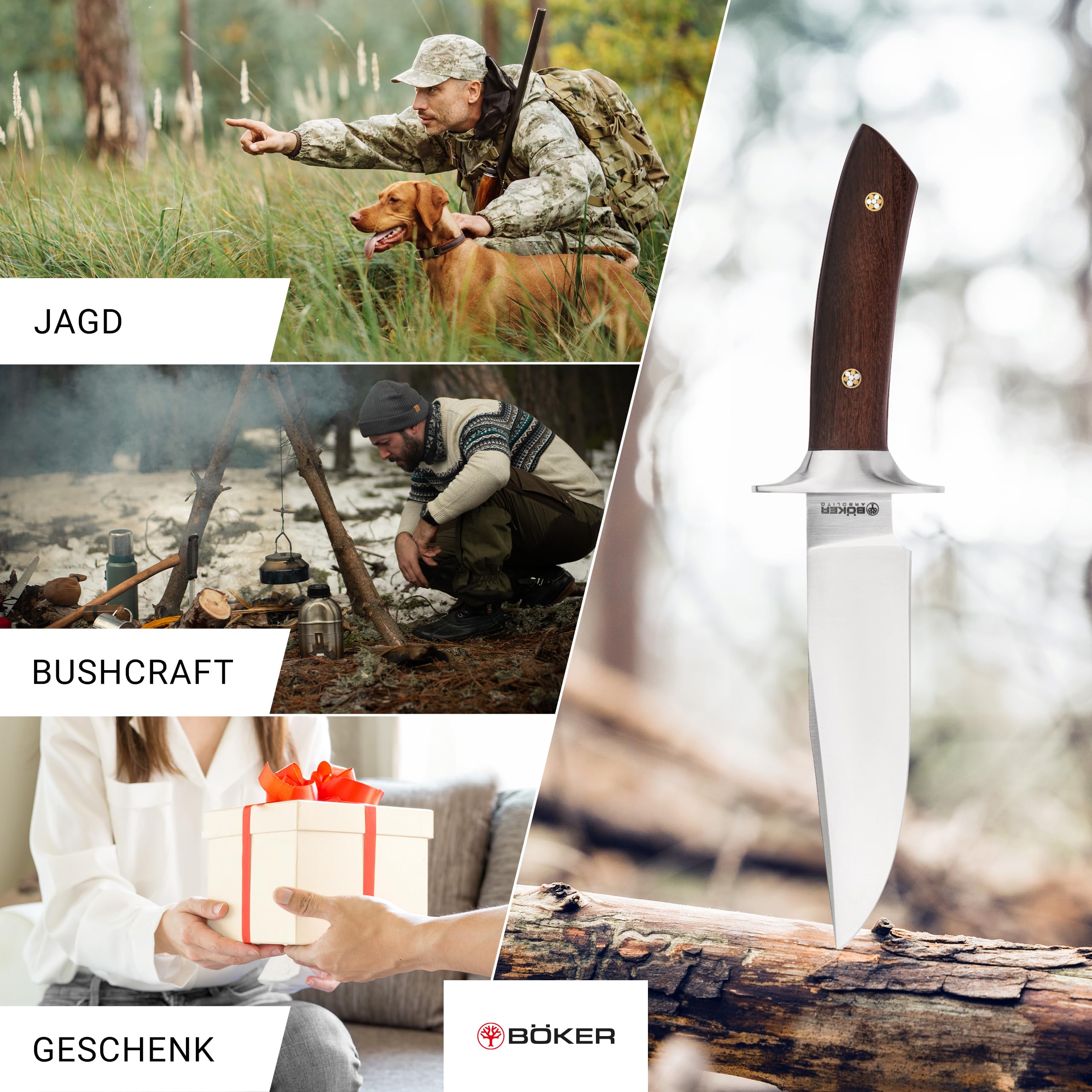 BÖKER ARGENTINIA® Torito GX - klassisches Jagdmesser mit feststehender Klinge 16,2 cm & Holzgriff - Bushcraft Messer mit Leder-Scheide braun - handgemachtes Profi Full Tang Abfangmesser für Outdoor